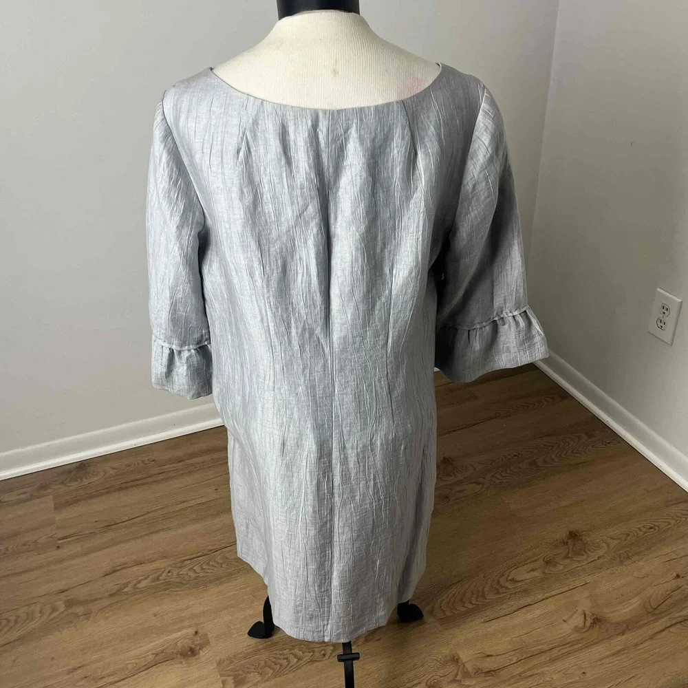 NWT J.CREW Gray Mini Shift Dress‎ Linen Blend Bell Sleeve Scoop Neck Pockets 14
